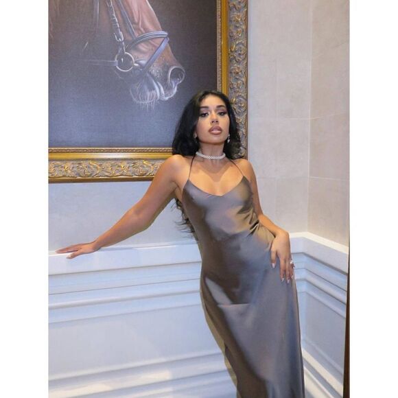 ZARA SATIN LINGERIE STYLE GRAY OPEN BACK DRESS NWT - Picture 3 of 15